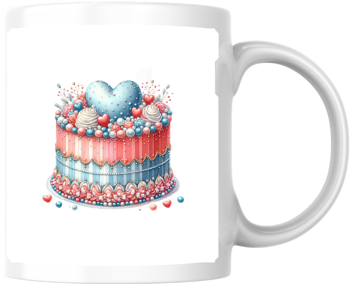 Patriotic Heart Cake Mug | Red White & Blue Watercolor Coffee Mug | 4th Of July Gift