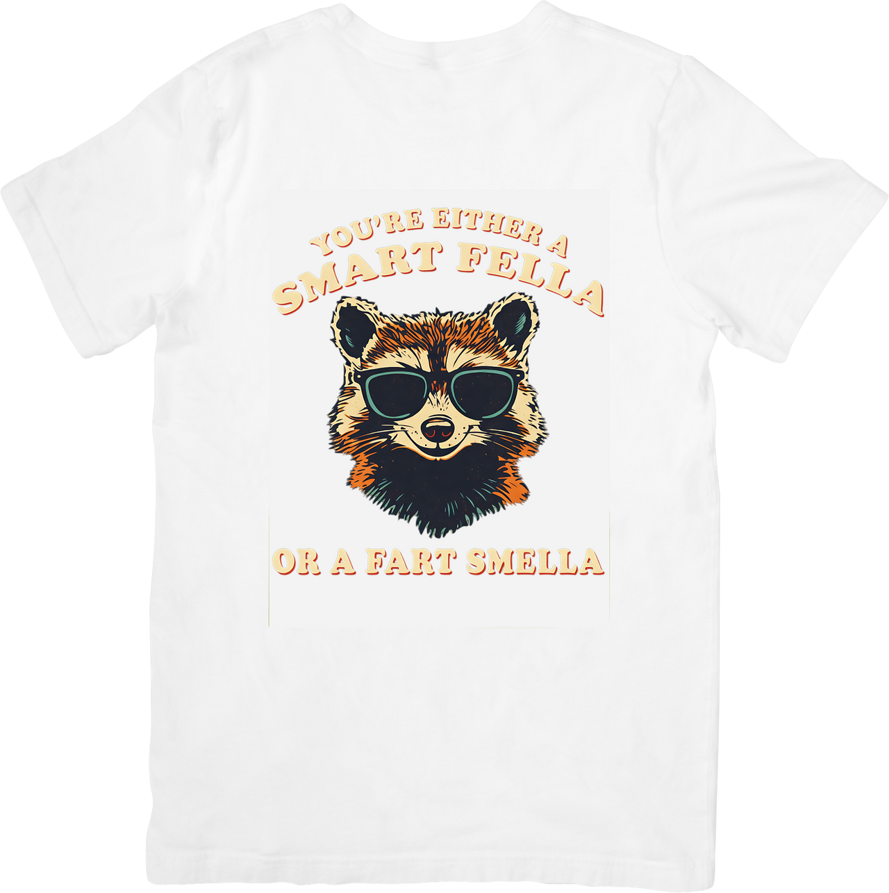 Smart Fella Or Fart Smella Raccoon T-Shirt | Funny Retro Graphic Tee | Humor Gift