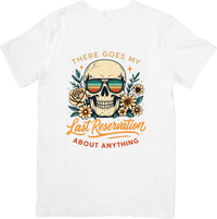 Thumbnail for Last Reservation About Anything Skull T-Shirt | Retro Floral Graphic Tee