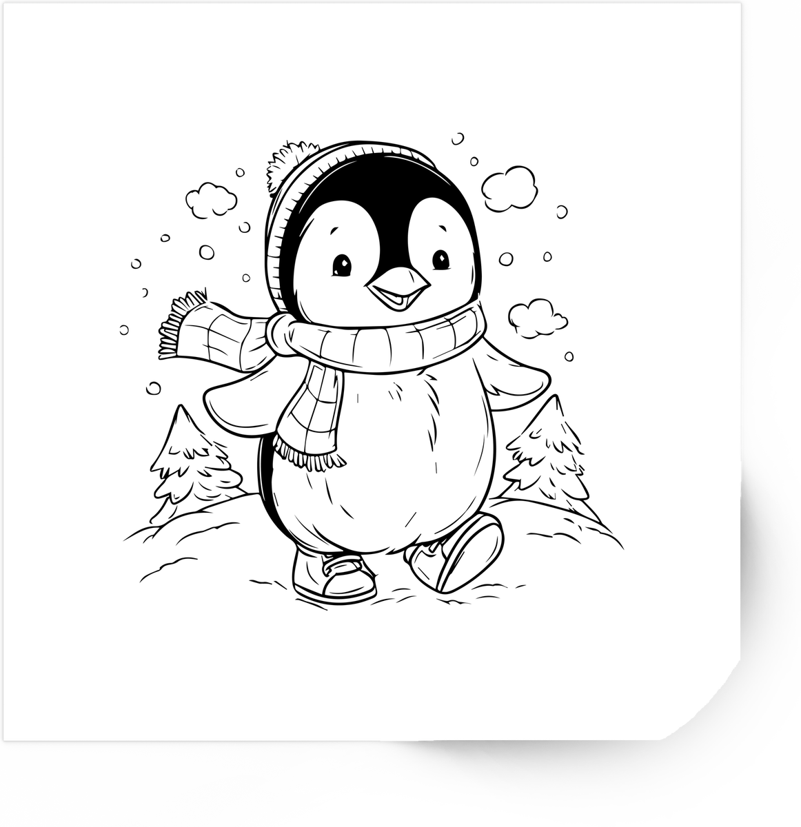 Ice Skating Penguin Sticker | Black Line Art Winter Penguin Vinyl Decal | Cute Christmas Gift