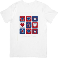Thumbnail for America Stars And Hearts T-Shirt | Patriotic Patchwork Graphic Tee | Fourth of July Gift