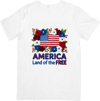 Thumbnail for America Land Of The Free Floral Flag T-Shirt | Patriotic Floral Graphic Tee | Fourth of July Gift