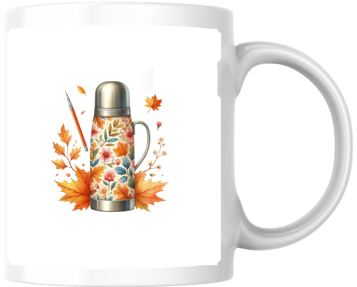 Autumn Floral Thermos Mug | Cozy Fall Maple Leaf Coffee Mug | Pumpkin Season Gift
