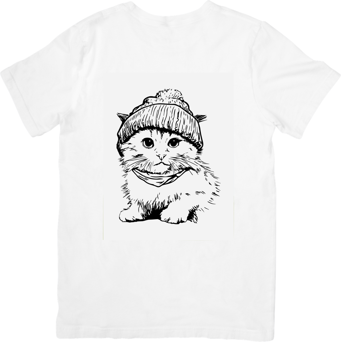 Beanie Cat T-Shirt | Black Line Art Kitten In Hat Graphic Tee | Cute Cat Lover Gift