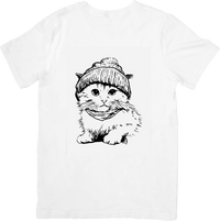 Thumbnail for Beanie Cat T-Shirt | Black Line Art Kitten In Hat Graphic Tee | Cute Cat Lover Gift