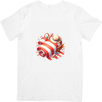 Thumbnail for Patriotic Striped Candy Roll T-Shirt | Red & White 3D Treat Graphic Tee | Summer Sweet Gift