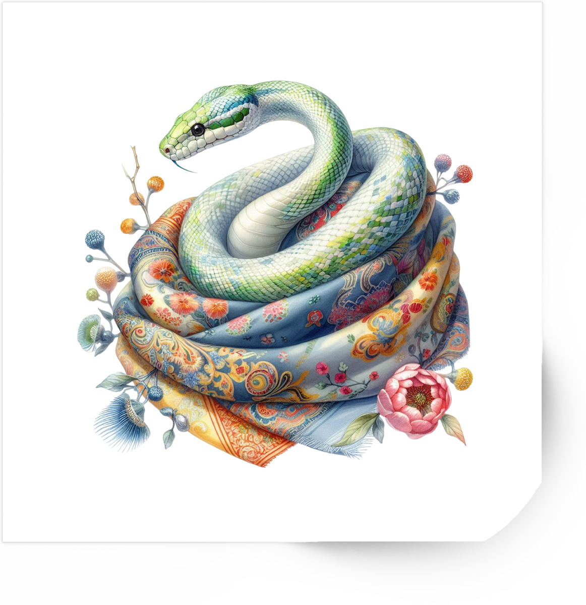 Floral Serpent Sticker | Watercolor Snake With Flowers Vinyl Decal | Boho Mystic Gift