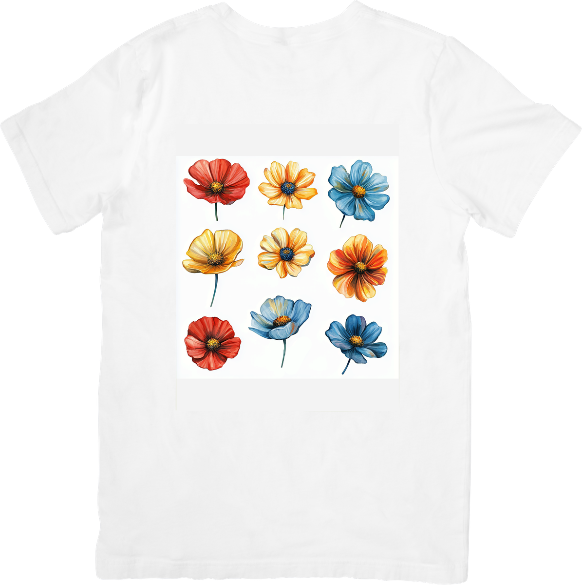 Watercolor Flowers Grid T-Shirt | Colorful Poppy Cosmos Graphic Tee | Floral Nature Gift