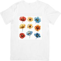Thumbnail for Watercolor Flowers Grid T-Shirt | Colorful Poppy Cosmos Graphic Tee | Floral Nature Gift