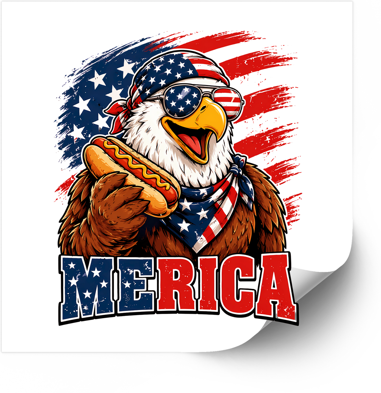 Merica Bald Eagle Hot Dog Flag Sticker | Patriotic Funny Vinyl Decal