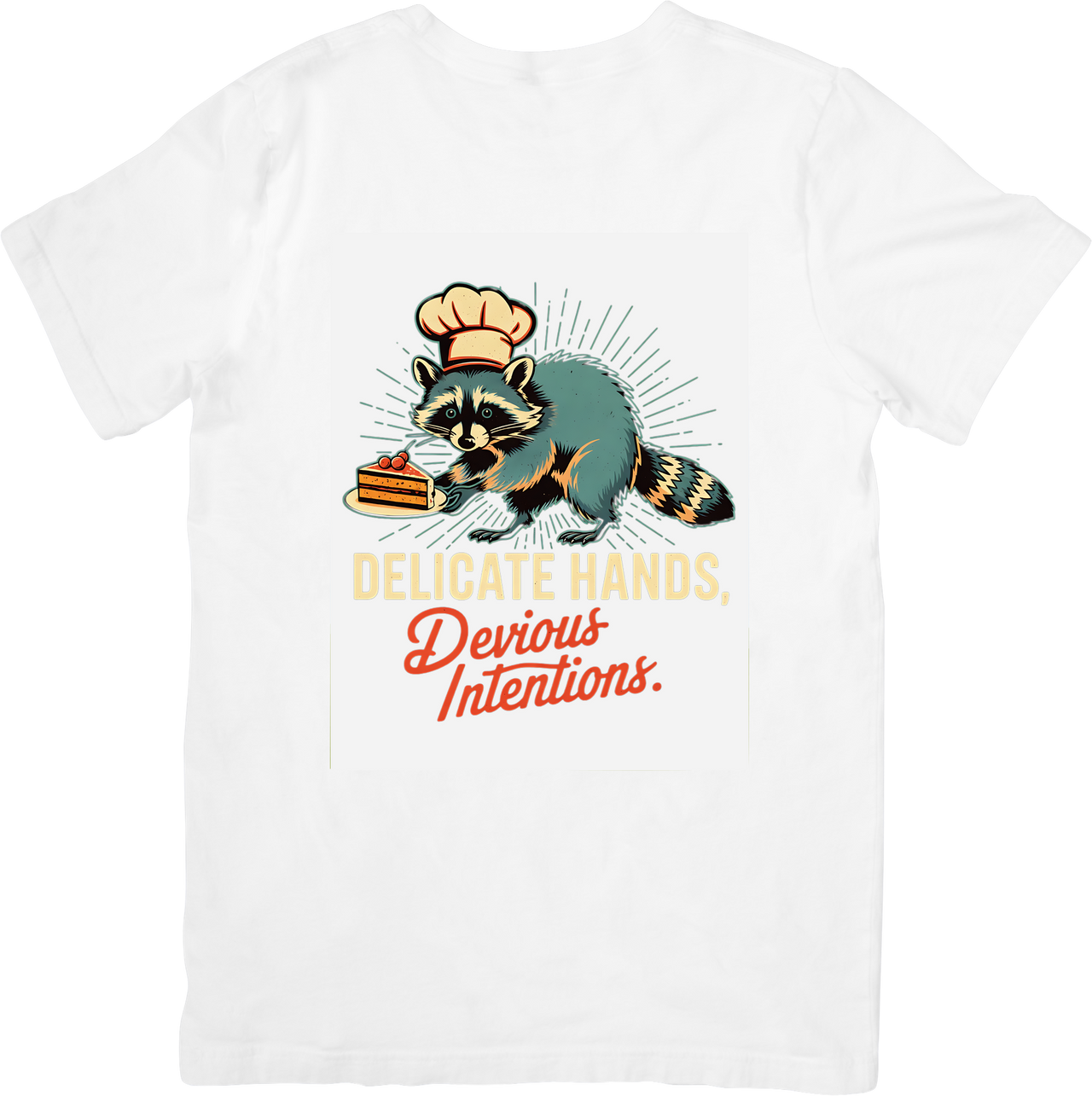 Delicate Hands Devious Intentions Raccoon T-Shirt | Funny Vintage Graphic Tee | Humor Lover Gift
