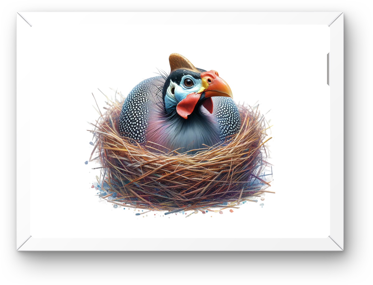 Guinea Fowl In Nest Wall Art | Colorful Bird Photo Print | Farm Animal Home Decor Gift