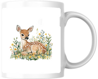 Thumbnail for Baby Deer Wildflowers Mug | Watercolor Fawn Meadow Coffee Mug | Woodland Nursery Gift