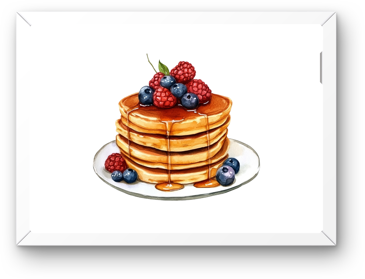 Berry Pancake Stack Wall Art | Watercolor Breakfast Food Print | Kitchen Dining Gift